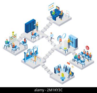 Interno ufficio bancario con vettore di lavoro dipendente Illustrazione Vettoriale