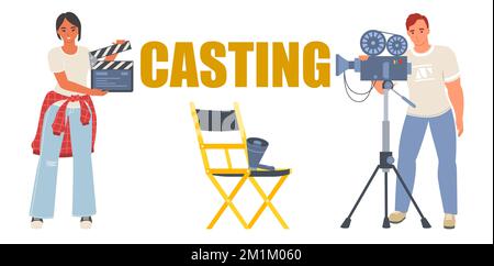 Produzione di film vettoriali di casting e direzione della pellicola Illustrazione Vettoriale