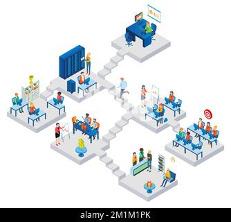 Business Office plan isometrico 3D vettore di costruzione Illustrazione Vettoriale