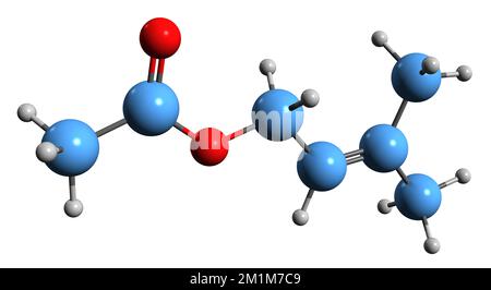 3D immagine di formula scheletrica di acetato di prenile - struttura chimica molecolare di acetato di dimetilallile isolato su sfondo bianco Foto Stock