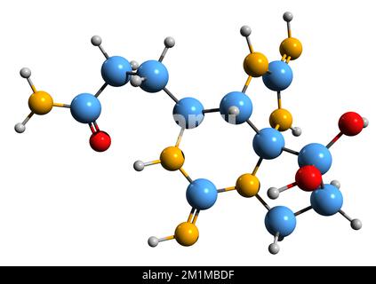 3D immagine della formula scheletrica della sassitossina - struttura chimica molecolare della neurotossina dei molluschi isolata su sfondo bianco Foto Stock