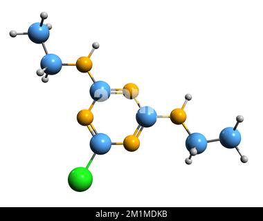 3D immagine di Simazina formula scheletrica - struttura chimica molecolare dell'erbicida triazinico isolato su sfondo bianco Foto Stock