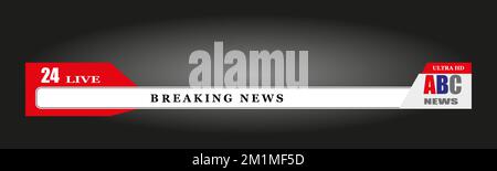 Titolo del video o modello di progettazione delle notizie televisive. Abbassare le barre di notizie del terzo televisore. Media di trasmissione televisiva. L'intestazione di un banner pubblicitario su telvisi Illustrazione Vettoriale