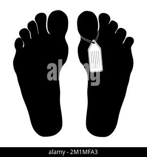 Le gambe sono segnate dalla morte. Il cadavere nel morgue. Illustrazione del vettore piatto isolata su sfondo bianco. Il tag sull'icona del cadavere può essere utilizzato per Illustrazione Vettoriale