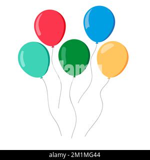 Palloncini in stile cartoon piatto. Rosso giallo verde e blu. Isolato su sfondo bianco. Set vettoriale Illustrazione Vettoriale