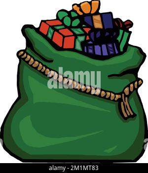 borsa babbo natale verde con regali Illustrazione Vettoriale