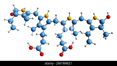 3D immagine di Stercobilinogeno formula scheletrica - struttura chimica molecolare dell'urobilinogeno fecale isolato su sfondo bianco Foto Stock