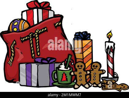 borsa babbo natale rossa con regali Illustrazione Vettoriale