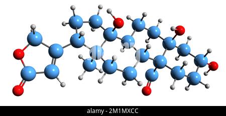 3D immagine di Strofanthidina formula scheletrica - struttura chimica molecolare del cardenolide isolato su sfondo bianco Foto Stock