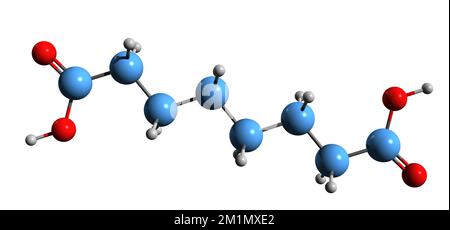 3D immagine della formula scheletrica dell'acido suberico - struttura chimica molecolare dell'acido ottandioico isolato su sfondo bianco Foto Stock