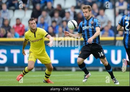 20120714 - BRUGGE, BELGIO: Club's Jim Larsen nella foto durante la amichevole partita di calcio Club Brugge vs campione tedesco Borussia Dortmund al Brugse Metten, a Brugge, sabato 14 luglio 2012. FOTO DI BELGA BRUNO FAHY Foto Stock