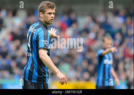 20120714 - BRUGGE, BELGIO: Club's Jim Larsen nella foto durante la amichevole partita di calcio Club Brugge vs campione tedesco Borussia Dortmund al Brugse Metten, a Brugge, sabato 14 luglio 2012. FOTO DI BELGA BRUNO FAHY Foto Stock