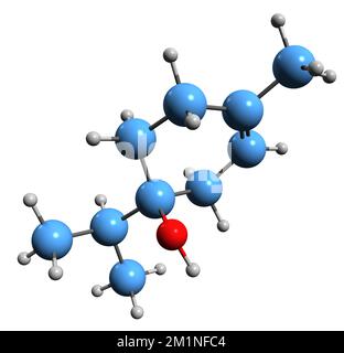 3D immagine della formula scheletrica del terpineolo - struttura chimica molecolare del monoterpenoide isomerico isolato su sfondo bianco Foto Stock