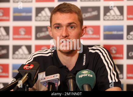 20121015 - BRUXELLES, BELGIO: Foto di Darren Fletcher scozzese durante una conferenza stampa della nazionale scozzese di calcio, lunedì 15 ottobre 2012 presso l'hotel Conrad, a Bruxelles. La squadra sta giocando la sua quarta partita di qualificazione per i Campionati del mondo di Calcio 2014, contro il Belgio domani. BELGA PHOTO VIRGINIE LEFOUR Foto Stock