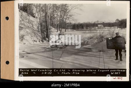 Barre Wool Combing Co.. Ltd., che mostra dove la laguna traboccava dike, barre, Mass., 4 gennaio 1935, opere d'acqua, immobili, fiumi, condizioni igienico-sanitarie spartiacque Foto Stock