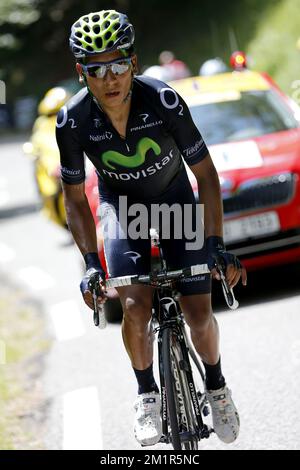 Colombiano Nairo Quintana di Movistar nella foto durante l'ottava tappa della 100th edizione del Tour de France, 194km da Castres a Ax 3 Domaines, Francia, sabato 06 luglio 2013. Foto Stock