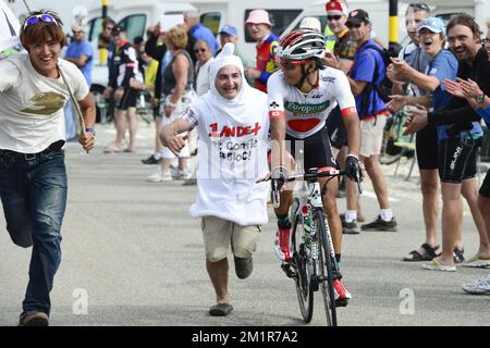 Giapponese Yukiya Arashiro del Team Europcar nella foto durante la quindicesima tappa della 100th edizione del Tour de France, 242km da Givors a Mont Ventoux, Francia, domenica 14 luglio 2013. Foto Stock