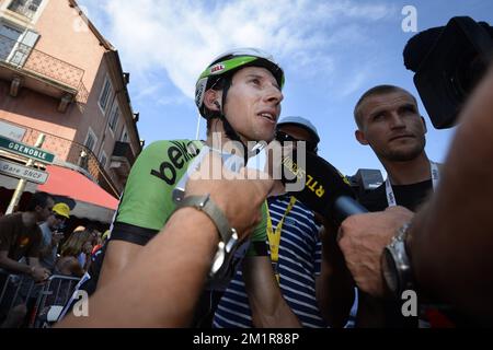 Il Bauke Mollema dell'Netherland del Belkin Pro Cycling Team ha illustrato dopo la 16th tappa dell'edizione 100th della gara ciclistica Tour de France, 168km da Vaison-la-Romaine a Gap, Francia, martedì 16 luglio 2013. Foto Stock