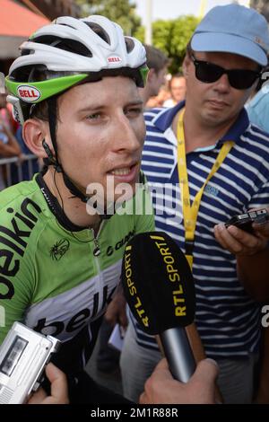 Il Bauke Mollema dell'Netherland del Belkin Pro Cycling Team ha illustrato dopo la 16th tappa dell'edizione 100th della gara ciclistica Tour de France, 168km da Vaison-la-Romaine a Gap, Francia, martedì 16 luglio 2013. Foto Stock