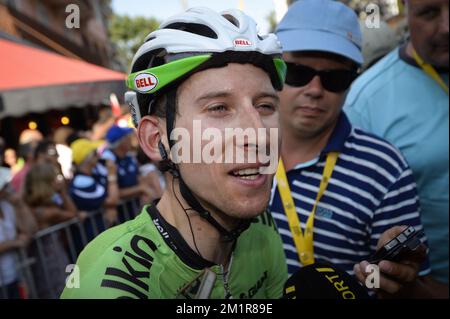 Il Bauke Mollema dell'Netherland del Belkin Pro Cycling Team ha illustrato dopo la 16th tappa dell'edizione 100th della gara ciclistica Tour de France, 168km da Vaison-la-Romaine a Gap, Francia, martedì 16 luglio 2013. Foto Stock