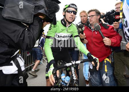 Il Bauke Mollema dell'Netherland del Belkin Pro Cycling Team ha illustrato dopo la 18th tappa dell'edizione 100th del Tour de France, a 168 km da Gap ad Alpe d'Huez, Francia, giovedì 18 luglio 2013. Foto Stock