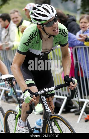 Il Bauke Mollema dell'Netherland del Belkin Pro Cycling Team ha mostrato nella 18th° tappa dell'edizione 100th della gara ciclistica Tour de France, a 168 km da Gap ad Alpe d'Huez, Francia, giovedì 18 luglio 2013. Foto Stock