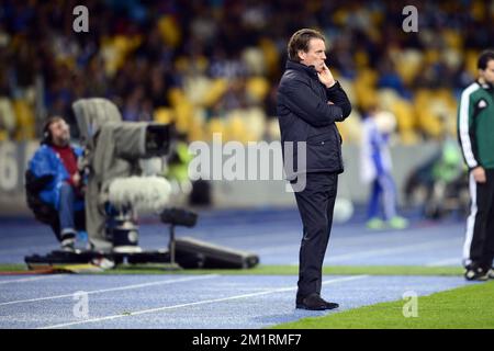 Il capo allenatore di Genk Mario è stato raffigurato durante una partita tra la squadra di calcio Ucraina FC Dynamo Kyiv e la squadra di calcio belga di prima divisione KRC Genk, nel gruppo G, il primo giorno della fase di gruppo del torneo Europa League a Kiev, Ucraina, giovedì 19 settembre 2013. FOTO DI BELGA YORICK JANSENS Foto Stock