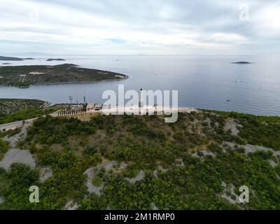 Madonna di Loreto Statua Primosten Croazia drone vista aerea Foto Stock