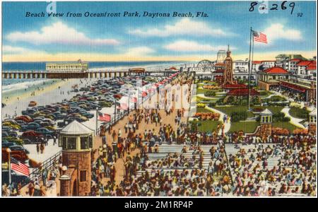 Vista della spiaggia da Oceanfront Park, Daytona Beach, Florida, Parchi, Tichnor Brothers Collection, Cartoline degli Stati Uniti Foto Stock