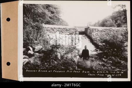 Beaver Brook at Pepper's Mill stagno diga, Ware, Mass., 8:40:00 AM, 30 giugno, 1936 , opere d'acqua, immobiliare, ruscelli, condizioni sanitarie spartiacque, inondazioni eventi naturali, dighe strutture idrauliche Foto Stock