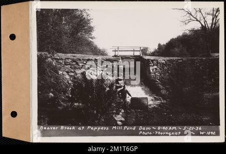 Beaver Brook at Pepper's Mill stagno diga, Ware, Mass., 8:40:00 AM, maggio 21, 1936 , opere d'acqua, immobiliare, ruscelli, condizioni sanitarie spartiacque, inondazioni eventi naturali, dighe strutture idrauliche Foto Stock