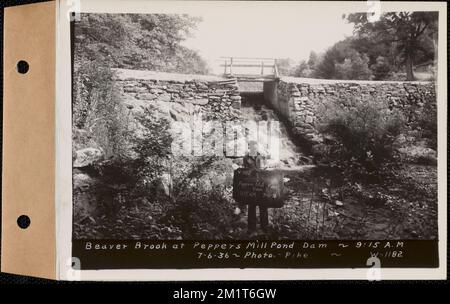 Beaver Brook at Pepper's Mill stagno diga, Ware, Mass., 9:15:00 AM, 6 luglio, 1936 , opere d'acqua, immobiliare, ruscelli, condizioni sanitarie spartiacque, inondazioni eventi naturali, dighe strutture idrauliche Foto Stock