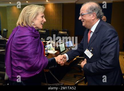 20131129 - CHENNAI, INDIA: Principessa Astrid del Belgio e Alain Bernard, Amministratore DELEGATO DEL GRUPPO DEME nella foto di DEME durante la presentazione dei suoi progetti in India a Chennai, India, venerdì 29 novembre 2013, il sesto giorno di una missione economica della principessa belga Astrid in India. FOTO DI BELGA ERIC LALMAND Foto Stock