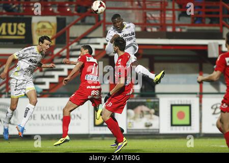 20131201 - KORTRIJK, BELGIO: La Junior Malanda di Essevee (C) in azione durante la partita della Jupiler Pro League tra Kortrijk e Zulte Waregem, a Kortrijk, domenica 01 dicembre 2013, il giorno 17 del campionato di calcio belga. BELGA FOTO KRISTOF VAN ACCOM Foto Stock