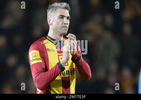 20131214 - MECHELEN, BELGIO: David Destorme di Mechelen nella foto dopo la partita di Jupiler Pro League tra KV Mechelen e Waasland-Beveren, a Mechelen, sabato 14 dicembre 2013, il giorno 19 del campionato di calcio belga. FOTO DI BELGA JASPER JACOBS Foto Stock