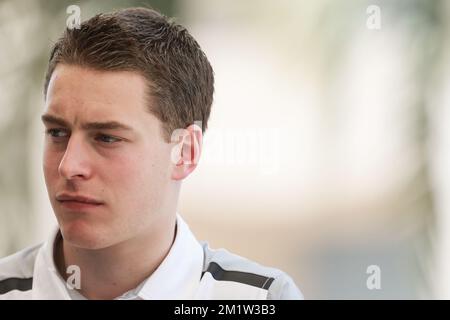 Il belga Stoffel Vandoorne ha illustrato nella prima giornata delle sessioni di test di Formula 1 di martedì 08 aprile 2014 a Sakhir, Bahrain. Il driver belga Stoffel Vandoorne si è supposto di testare per la McLaren domani, ma il danese Kevin Magnussen guiderà invece. Foto Stock