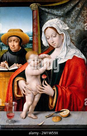 La Sacra Famiglia di Joos Van Cleve, olio su pannello di quercia, c.1527-33 Foto Stock