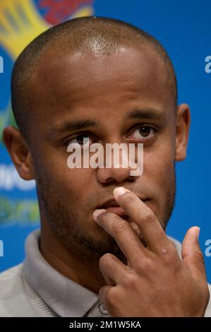 20140621 - RIO DE JANEIRO, BRASILE: Vincent Kompany, in Belgio, è stato raffigurato durante una conferenza stampa della nazionale belga di calcio Red Devils a Rio de Janeiro, Brasile, durante la Coppa del mondo FIFA 2014, sabato 21 giugno 2014. FOTO DI BELGA DIRK WAEM Foto Stock