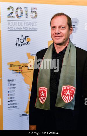 20141023 - ANTWERPEN, BELGIO: Christian Prudhomme, direttore ciclistico del Tour De France, si presenta per il fotografo dopo una conferenza stampa sulla 2015 edizione della gara ciclistica Tour de France, giovedì 23 ottobre 2014, ad Anversa. La terza tappa del Tour inizierà ad Anversa e terminerà a Huy il 6th luglio e la quarta tappa inizierà a Seraing e terminerà a Cambrai, in Francia, il 7th luglio. FOTO DI BELGA JONAS ROOSENS Foto Stock