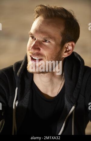 20141217 - DENIA, SPAGNA: Lussemburghese Jempy Drucker del BMC Racing Team nella foto durante il conferenese stampa del campo di allenamento invernale del team ciclistico BMC Racing Team a Denia, Spagna, mercoledì 17 dicembre 2014. BELGA FOTO MANUEL QUEMADELOS Foto Stock