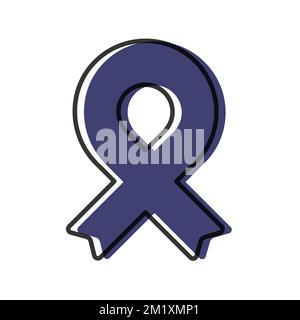 Nastro di consapevolezza. Contorno nero. Colore viola. Forma geometrica. Illustrazione vettoriale, design piatto Illustrazione Vettoriale