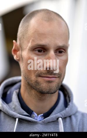 20150526 - BORNEM, BELGIO: Belga Tom Boonen del team Ettix - Quick-Step nella foto alla presentazione delle squadre per la gara ciclistica Belgium Tour di Baloise, martedì 26 maggio 2015 a Bornem. FOTO DI BELGA ERIC LALMAND Foto Stock