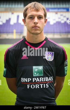 Davy Roef, portiere di Anderlecht, ha illustrato durante la fotografia della stagione 2015-2016 della squadra di calcio belga RSC Anderlecht, martedì 14 luglio 2015 a Bruxelles. Foto Stock