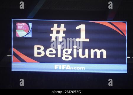 20151013 - BRUXELLES, BELGIO: L'illustrazione mostra il tabellone dopo una partita di qualificazione Euro 2016 tra la nazionale belga di calcio Red Devils e Israele, martedì 13 ottobre 2015, a Bruxelles. Foto Stock