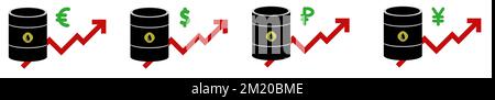 Benzina carburante gas benzina petrolio valore di inventario richiesta di mercato aumento di prezzo. L'aumento aumenta l'illustrazione del vettore di crescita dei prezzi di un diagramma grafico. Illustrazione Vettoriale