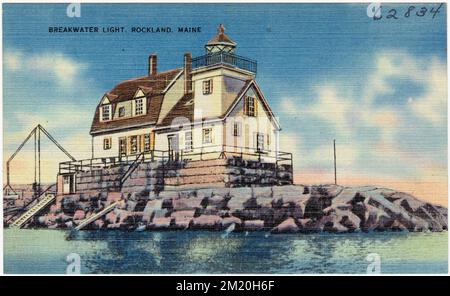 Breakwater Light, Rockland, Maine , Fari, Tichnor Brothers Collection, Cartoline degli Stati Uniti Foto Stock