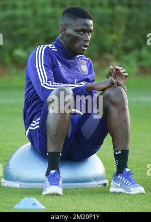 20160107 - LA MANGA, SPAGNA: Kara Mbodji di Anderlecht nella foto durante il terzo giorno del campo di allenamento invernale della squadra di calcio belga di prima divisione RSC Anderlecht, a la Manga, Spagna, giovedì 07 gennaio 2016. BELGA PHOTO VIRGINIE LEFOUR Foto Stock