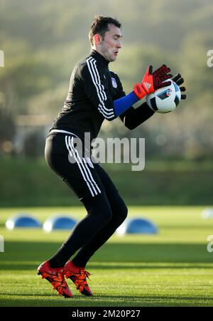 20160107 - LA MANGA, SPAGNA: Silvio Proto, portiere di Anderlecht, nella foto durante il terzo giorno del campo di allenamento invernale della squadra di calcio belga di prima divisione RSC Anderlecht, a la Manga, Spagna, giovedì 07 gennaio 2016. BELGA PHOTO VIRGINIE LEFOUR Foto Stock