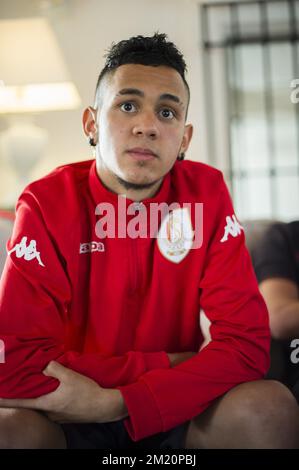 20160107 - ALHAURIN EL GRANDE, SPAGNA: Il nuovo giocatore di Standard Edmilson Junior parla alla stampa il quinto giorno del campo di allenamento invernale della squadra di calcio belga di prima divisione Standard de Liege, ad Alhaurin El Grande, Spagna, giovedì 07 gennaio 2016. FOTO DI BELGA NICOLAS LAMBERT Foto Stock