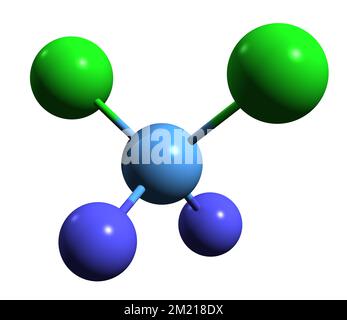 3D immagine di diclorodifluorometano formula scheletrica - struttura chimica molecolare dell'alometano clorofluorocarburo isolato su sfondo bianco Foto Stock